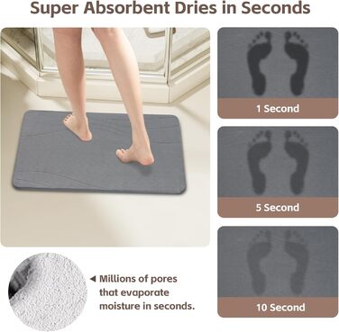 Килимок для ванни з каменю, діатомовий килимок для душу, швидковисихаючий килимок для душу, нековзний, абсорбуючий килимок для ванної кімнати, для підлоги у ванній кімнаті, кухонних стільниць, посуду, рослин або домашніх тварин, темно-сірий