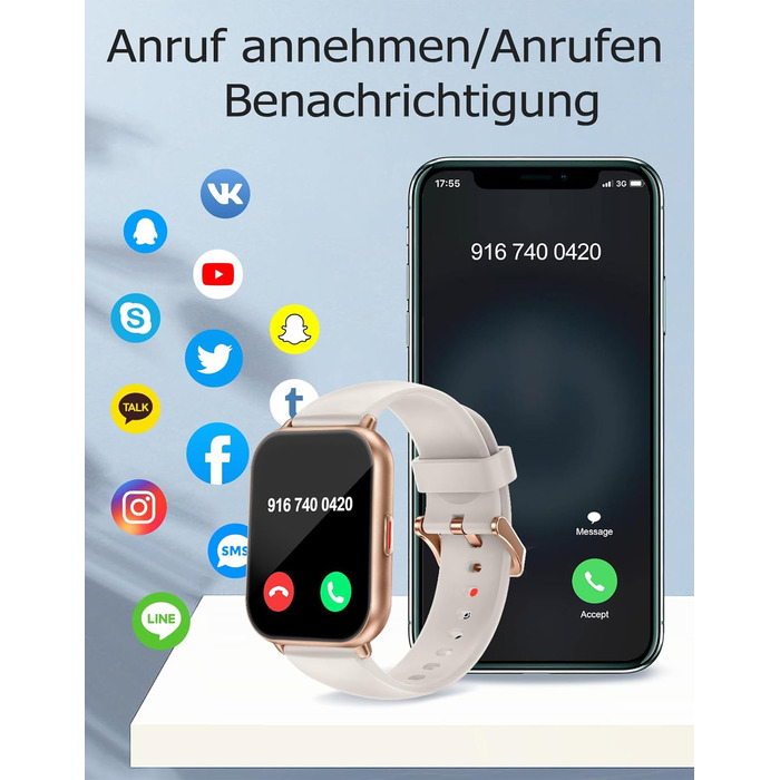 Розумний годинник RUIMEN з функцією телефону, розумний годинник для жінок та чоловіків, фітнес-годинник із сенсорним HD-екраном, моніторингом SpO2, монітором серцевого ритму, монітором сну, крокоміром, режимами кількох тренувань для Android та iOS, Polars