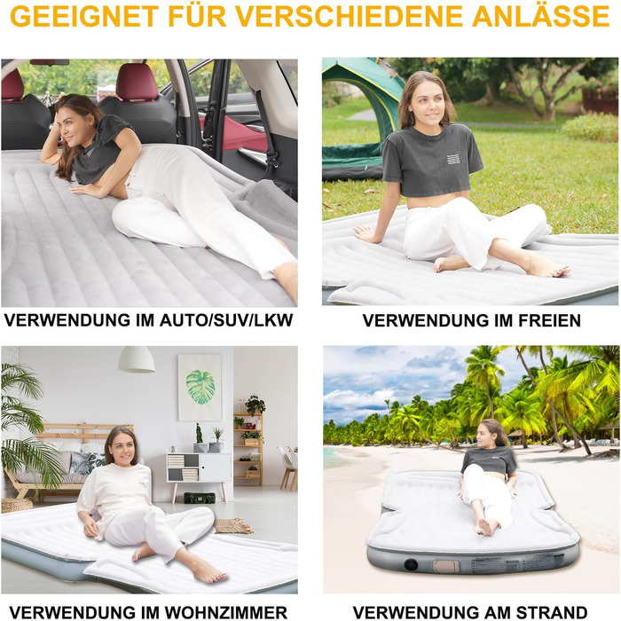 Надувний матрац KMZ SUV із вбудованим електричним насосом - потовщений та флокований матрац для подорожей та кемпінгу - вантажопідйомність 300 кг - сірий