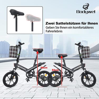 Електричний велосипед Bodywel T16 Mini E Bike 16 дюймів 250W 36V / 10.4Ah чорний