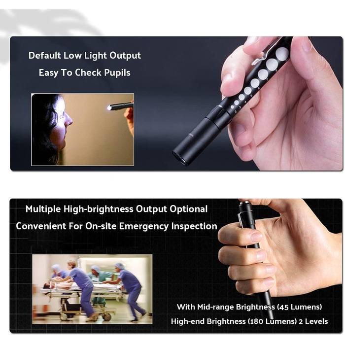 Професійний аварійний ліхтарик-ручка, світлодіодний ліхтарик із затискачем, колірна температура 5000K, простий у використанні та перенесенні, регульована яскравість, водонепроникний IPX8, стійкий до падінь