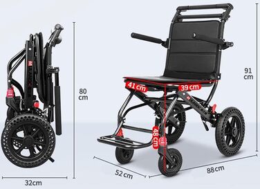 Надлегка складна інвалідна коляска для дорослих з гальмами Транспортні інвалідні візки для житла та подорожей, складені лише 10,8 кг A