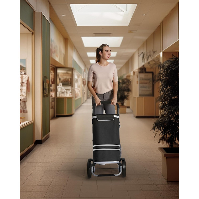 Сумка-візок SONGMICS для покупок, 35 літрів, з термо-відділенням, чорна, складана, знімний мішок KST03BK