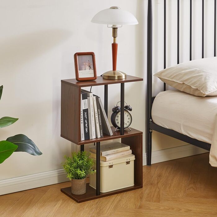 Подібний вузький журнальний столик, 3-ярусний журнальний столик з відкритими полицями, нековзні ніжки, сучасна тумбочка, журнальний столик для невеликих приміщень, вітальня, коричневий YD-ST003LW