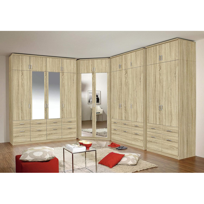 Верхня частина шафи Rauch Furniture Bremen для додаткового місця для зберігання, 4-дверна шафа, дуб Сонома, дерево, можна комбінувати з шафою шириною 181 см із модельної серії Bremen. Розміри (Ш x В x Г) 181 x 39 x 54 см. Ширина 181 см без дзеркала. Верхн