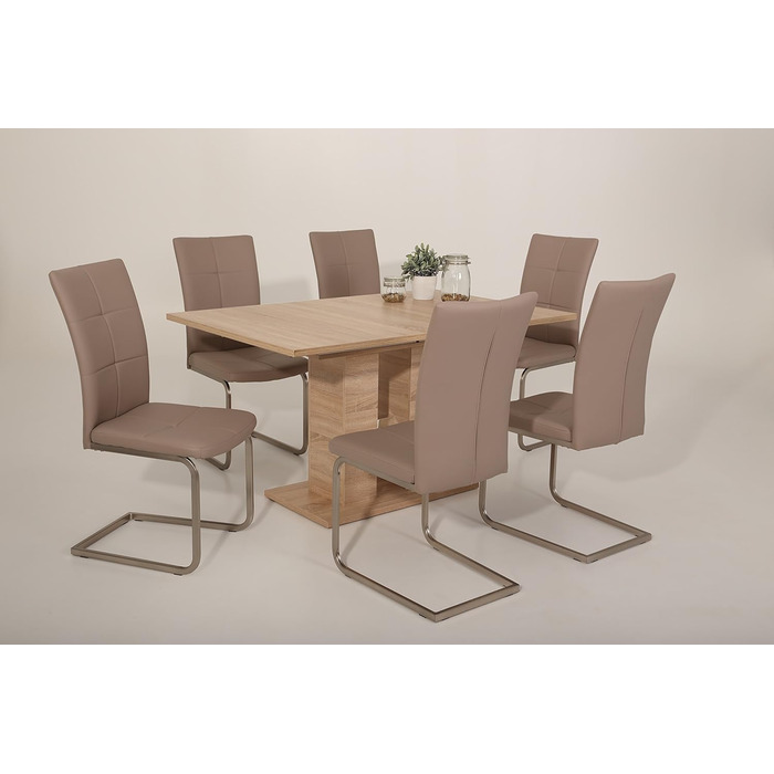 Столи Hela, стіл на п&39єдесталі Helena, матеріал на основі дерева з меламіновим покриттям, декор дуба Сонома, розсувний із синхронізованим механізмом висування 140-220x90 см