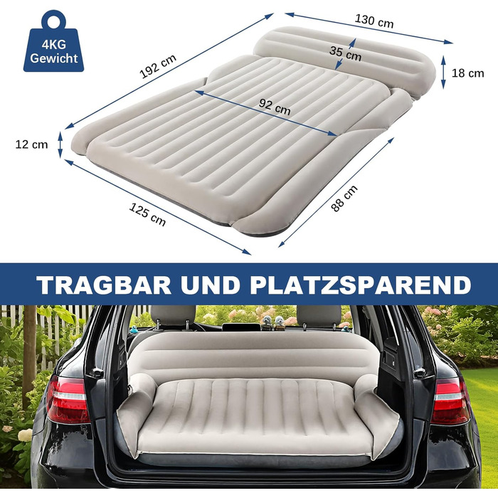 Надувний матрац KMZ SUV, товстіший двосторонній флокований кемпінговий матрац портативне мобільне спальне ліжко для автомобіля зручне надувне дорожнє ліжко з електричним повітряним насосом та 2 подушками