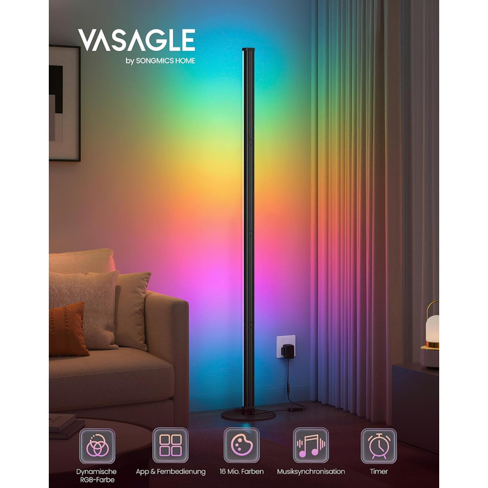 Набір з 2 LED-торшерів VASAGLE Lusia RGB та тепле біле світло (3000K), керування через додаток