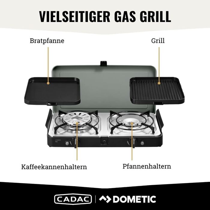 Газовий гриль для кемпінгу 2-Cook 3 Pro Deluxe - 50 мБар - Сталь, алюміній та пластик - Газова плита для кемпінгу - вкл. кулінарна книга для кемпінгу та сумка для перенесення Pro Deluxe 50 мБар кулінарна книга для кемпінгу