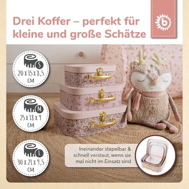 Дитячий набір валіз Bieco з 3 предметів &quotЕлла Мрійливі квіти&quot Картонні валізи Іграшкові валізи для дітей, декор для подорожей, рожевий