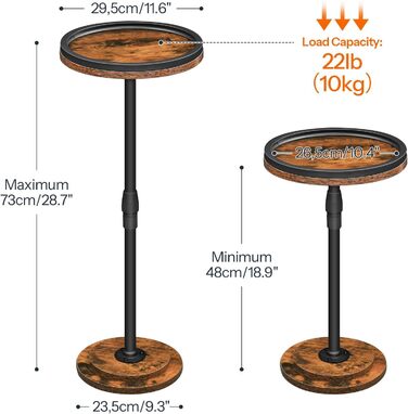 Невеликий круглий приставний столик, регульована висота, приставний столик до дивана, столик для напоїв з нековзними ніжками, столик для дивана, тумбочка, для вітальні та спальні, вінтажний коричневий та чорний EBF268BZ01