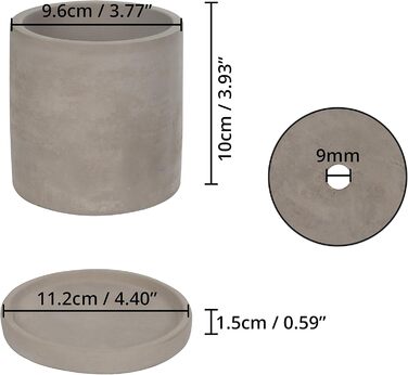 Набір горщиків для сукулентів BELLE VOUS (2 шт.) - Сірий цементний квітковий горщик з блюдцем - Круглі дренажні отвори для невеликих рослин, квітів, кактусів та трав - Стильний для дому, офісу та вікон