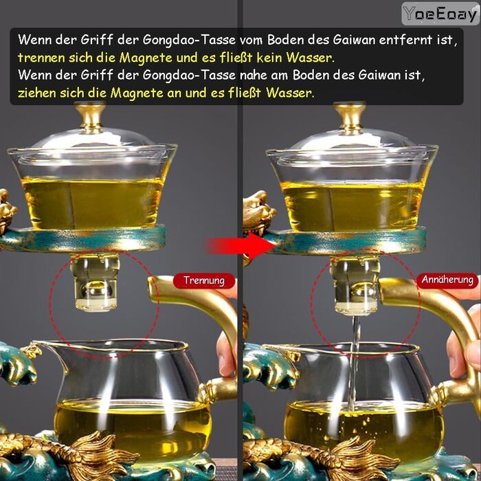 Набір для чаювання Золотий Дракон скляний чайник з магнітним фільтром та склянки, набір для ледачого чаювання в стилі кунг-фу, ідеальний подарунок для поціновувачів чаю