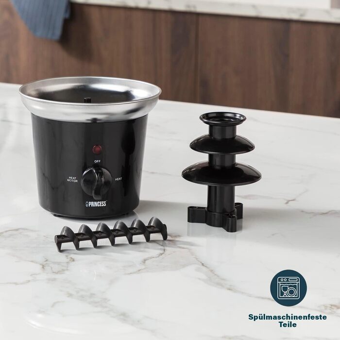 Шоколадний фонтан Princess - 3 рівня, функція збереження тепла, функція потоку, 0.4 л, 32 Вт, 01.292994.01.001, Чорний 0.4 літра