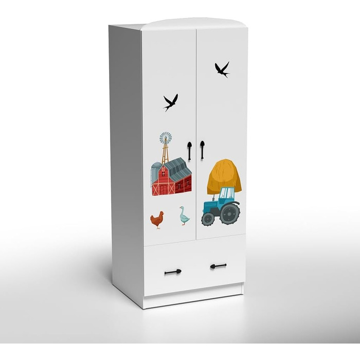 Дитяча шафа для одягу з 2 дверцятами та фермерським мотивом - Міцні та яскраві меблі для дитячої кімнати 60X75X190 см PL 699