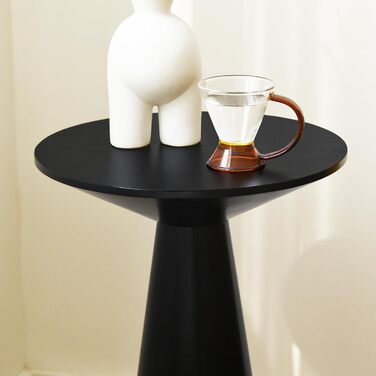 Круглий журнальний столик, чорний дерев&39яний журнальний столик, невеликий круглий журнальний столик для вітальні, вузький круглий журнальний столик як тумба біля ліжка або столик до дивана, сучасні фермерські меблі грибоподібної форми, Ø3450 см