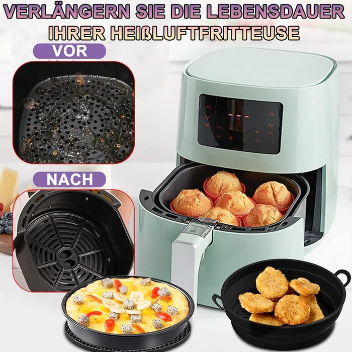 Аксесуари для фритюрниці Moleath сумісні з Philips Essential 4.1L (HD9252/HD9200), Набір силіконових каструль для фритюрниці, Силіконова форма для випічки, Решітки для гриля, Силіконові чашки для кексів, 4 шт. Набір для випічки (4.1 л)