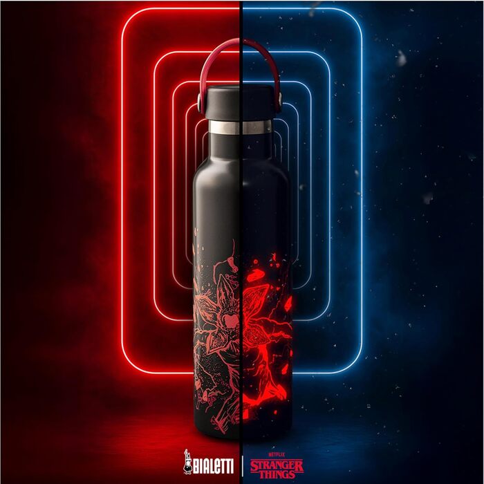 Термос Bialetti Stranger Things, 600 мл світиться в темряві, тримає температуру, не можна мити в посудомийній машині, сріблястий