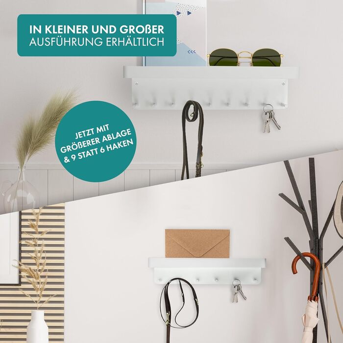 Велика ключниця преміум-класу з полицею без свердління з нержавіючої сталі Ключниця самоклеюча з клейкою стрічкою 3М Ключниця біла