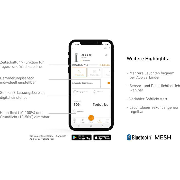 Розумний садовий світильник Steinel LED GL 80 SC Connect, з датчиком руху, диммером, керуванням через додаток та таймером, 3000 K, 9.1 Вт, антрацит