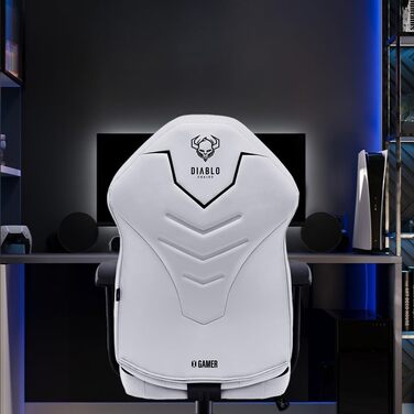 Геймерське крісло Diablo X-Gamer 2.0, офісне крісло, тканинний чохол, ергономічний дизайн, поперекова подушка, м&39яка накладка (чорно-білий), чорно-білий, 128 см x 68 см x 55 см