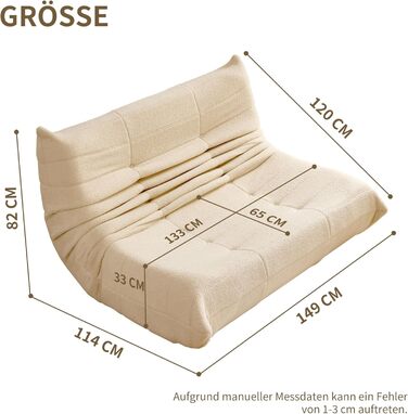 Диван-мішок okwish, гігантський двомісний диван, виготовлений з флісу, великий диван-лінька, ідеально підходить для читання та відпочинку в приміщенні та на вулиці, бежевий бежевий двомісний 1 плюшевий