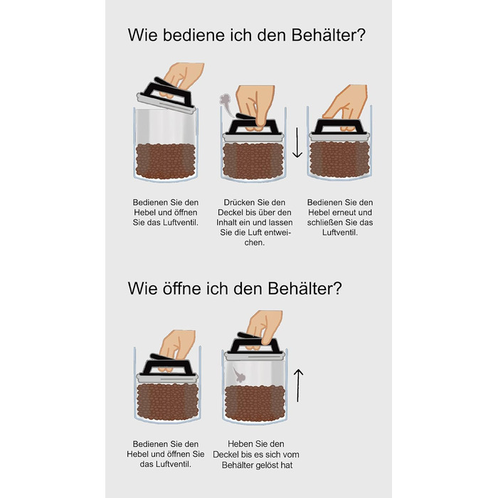 Герметичний контейнер для кави KC Kitchen & Co. для 500 г кавових зерен контейнер з нержавіючої сталі з вакуумною кришкою та ароматичною герметичністю контейнер для зберігання кави, чаю, цукру, мюслі матово-чорний (1700 мл)