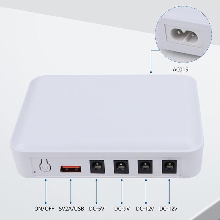 Міні UPS для роутера/модему 7500mAh з резервним живленням, DC 12V/9V, 24W, USB-A вихід (2A), для дому та офісу (EU-штекер)