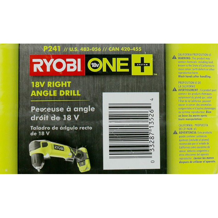 Дриль-шуруповерт прямокутний, 18 В, акумулятор, 1100 об/хв, 3/8 дюйма (тільки інструмент), 241