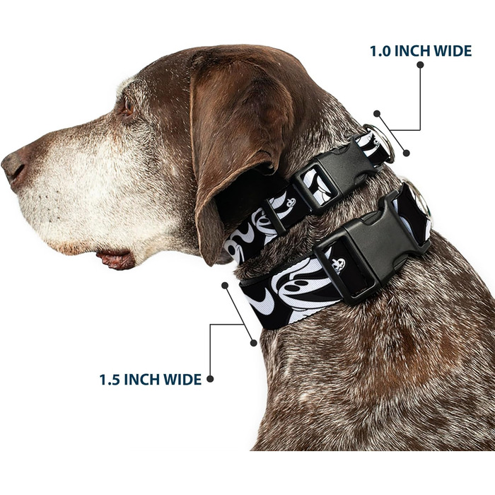 Нашийник для собак Buckle-Down Кошмар перед Різдвом, Zero, чорно-білий, ширина 22.9-38.1 см, для собак з обхватом шиї 22.9-38.1 см, розмір S