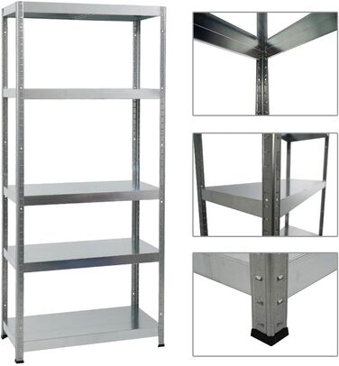 Металевий стелаж PROREGAL Steel Eagle 180x80x40 см, вантажопідйомність полиці 130 кг, оцинкований, надміцний стелаж, кухонний стелаж, стелаж для підвалу, стелаж без болтів, гаражний стелаж, стелаж для зберігання 180x80x40 см, оцинкований