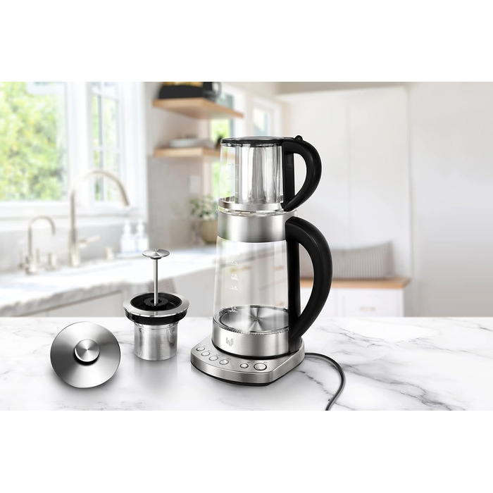 Скляний чайник Impolio PREMIUM LED з регулюванням температури функція збереження тепла, ситечко для чаю з нержавіючої сталі насадк