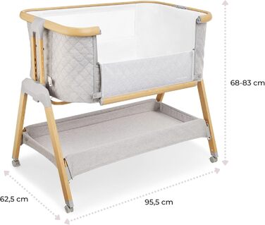 В-1 приліжкове ліжечко/дитяче ліжечко та дорожнє ліжечко з матрацом - 7-рівневе регулювання висоти, знімна бічна панель, 4 транспортні колеса, для дітей вагою до 9 кг, 3-