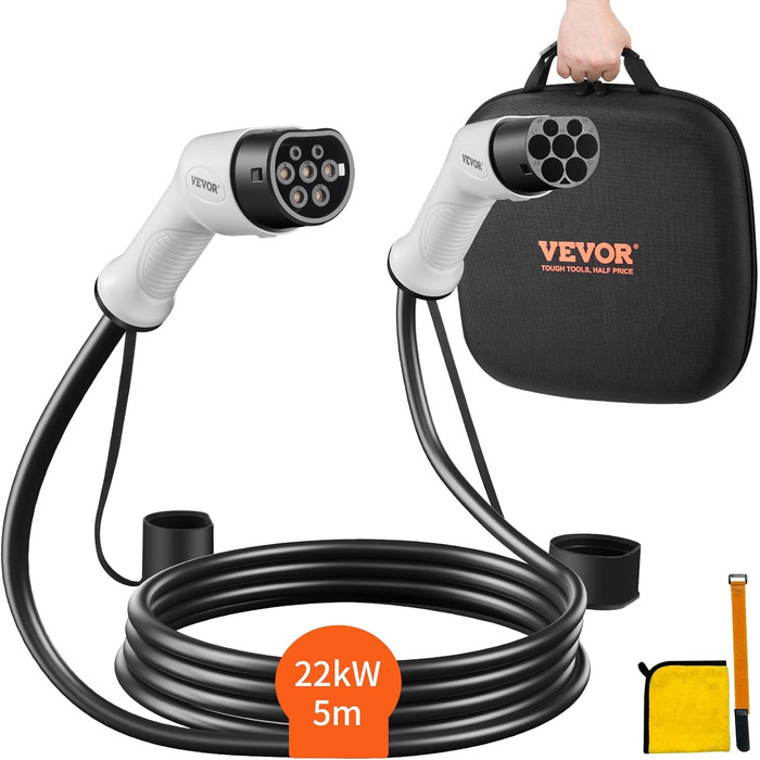 Зарядний кабель VEVOR Type2 для електромобіля/гібрида EV Зарядний кабель Зарядний кабель для електромобіля Wallbox 22 кВт TPU заря