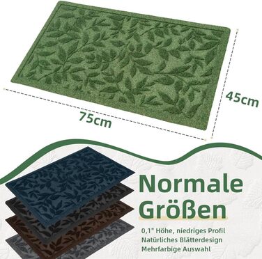 Зелений килимок для дверей для приміщень та вулиці з протиковзкою функцією, килимок для уловлювання бруду, міцний та довговічний гумовий килимок для дверей, (зелений, 45x75 см) 45 x 75 см (прямокутний) зелений