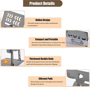Підставка для планшета та ноутбука, регульована по висоті, з алюмінієвим тримачем, ергономічна з охолодженням, портативна настільна підставка з подвійною опорою для планшетів та ноутбуків до 17,3 дюймів