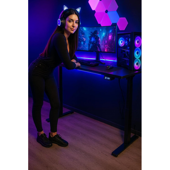 Стіл з регульованою висотою 120 x 60 см, стіл з електричним регулюванням висоти, стіл для роботи сидячи та стоячи, стіл для роботи стоячи, регульований комп&39ютерний стіл, стіл для роботи стоячи, дуб Сонома, Pro Gaming