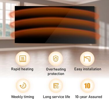 Скляний інфрачервоний обігрівач 600 Вт, інфрачервоний скляний обігрівач з пультом дистанційного керування 100x60 см, електричний обігрівач із захистом від перегріву - WIFI (Tuya Smart) - чорний - сертифікований TV. 600 Вт WIFI пульт дистанційного керуванн