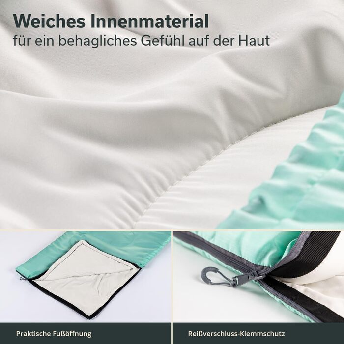 Спальний мішок Skandika Skye Blanket Спальний мішок на 3 сезони з подушкою, що з&39єднується, 220 x 75 см, наповнювач з мікрофібри 250 г/м, внутрішня кишеня, можна прати Спальні мішки для вулиці, блакитного кольору Застібка-блискавка зліва