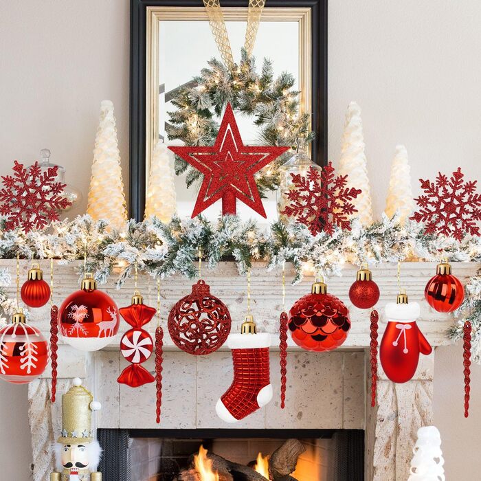 Набір різдвяних прикрас із 135 предметів червоні Miaikoe