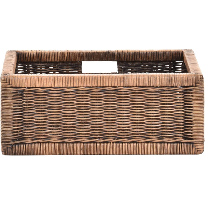 Набір / 2 кошики з полицями, вінтажний коричневий колір, приблизно 42x32x17,5 з дерев&39яною рамкою, ротангова шухляда для шафи для зберігання, комплект ручок для кошиків, 42x32x17,5, вінтажний коричневий колір