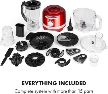 Багатофункціональний блендер Підставка Міксер Подрібнювач Кухонна терка Соковижималка Кухонний комбайн, 1000 Вт, Безступінчастий, 6 режимів, без BPA, 3 літри, 3 л мірний стакан, лопатка, червоний