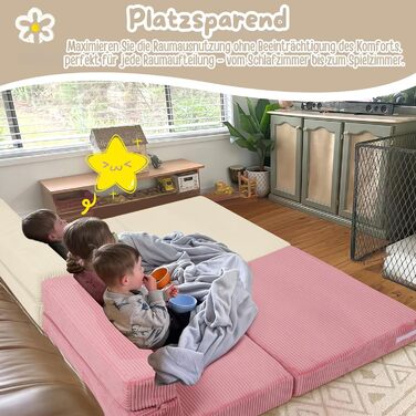 Диван MeMoreCool Cord Play, Дитячий диван, Дитячий диван Glow, Дитячий розкладний диван, Диван-фліп, Дитячий диван, Z-подібне ліжко, Розкладний дитячий диван, Ліжко на підлогу, Розкладний диван для ігрової кімнати, Бежевий шнур бежевого кольору