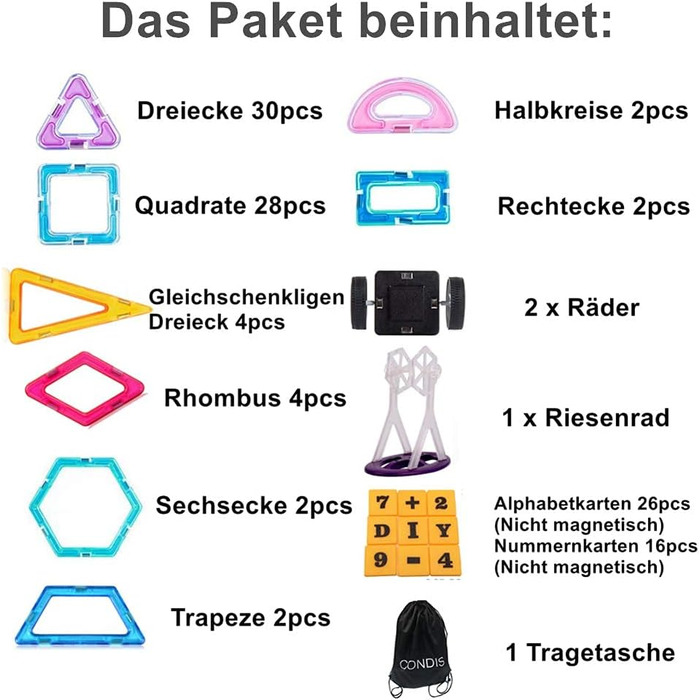 Магнітні ігри на подарунок від 3 4 5 6 7 8 років Хлопчик Дівчинка Building Blocks Дитячі іграшки, 120 Pieces, Magnetic Toys Magnet