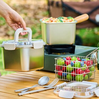 Набір посуду з нержавіючої сталі для кемпінгу, багатофункціональний, для смаження, приготування їжі на свіжому повітрі та портативного спорядження для кемпінгу, походів, нержавіюча кемпінгова плита