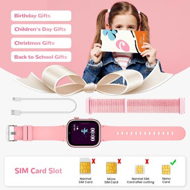 Дитячий смарт-годинник з GPS та телефоном, 4G дитячий годинник з HD-дзвінками, голосовим чатом, екстреним викликом SOS, шкільним режимом, крокоміром, будильником, головоломками, подарунки для дівчаток та хлопчиків 4-15 років, рожевий 4G рожевий