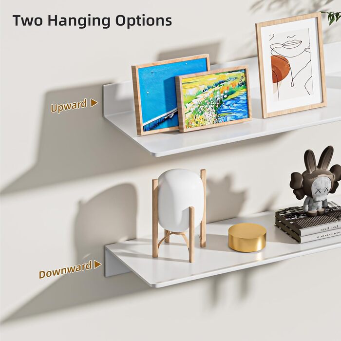 Біла металева настінна полиця, комплект з 2 шт. - Нержавіючий алюміній - Плаваюча полиця - полиця для душу 30 см, не потребує свердління, ідеально підходить для декору та настінного зберігання в будь-якій кімнаті, біла, 30 x 12,5 см