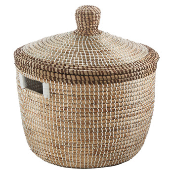 Кошик Kobolo TAIPAN зі зміями та морською травою Ø 42 см, В 45 см Кошик ручної роботи з кришкою бежевого кольору Кошик для білизни Декоративний кошик Виготовлений з натурального матеріалу для білизни, іграшок та журналів