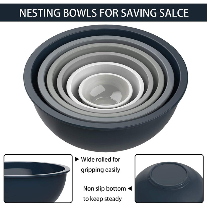 Набір мисок для змішування AIKKIL з 6 шт. , пластикова салатниця Nist з кришкою, миска з кришкою, містить 2 виделки та 4 мірні лож