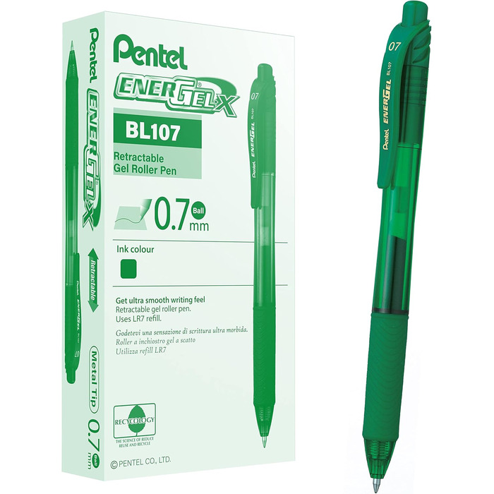 Ручка Pentel BL107 Energel X 0.7 мм зелена 12 шт.